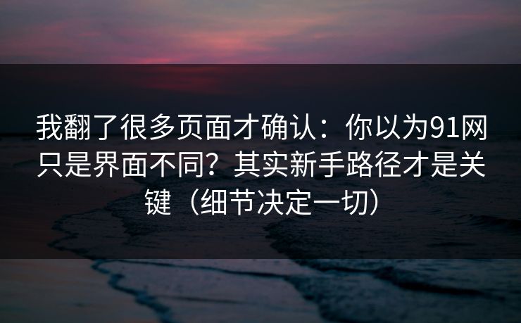 我翻了很多页面才确认：你以为91网只是界面不同？其实新手路径才是关键（细节决定一切）